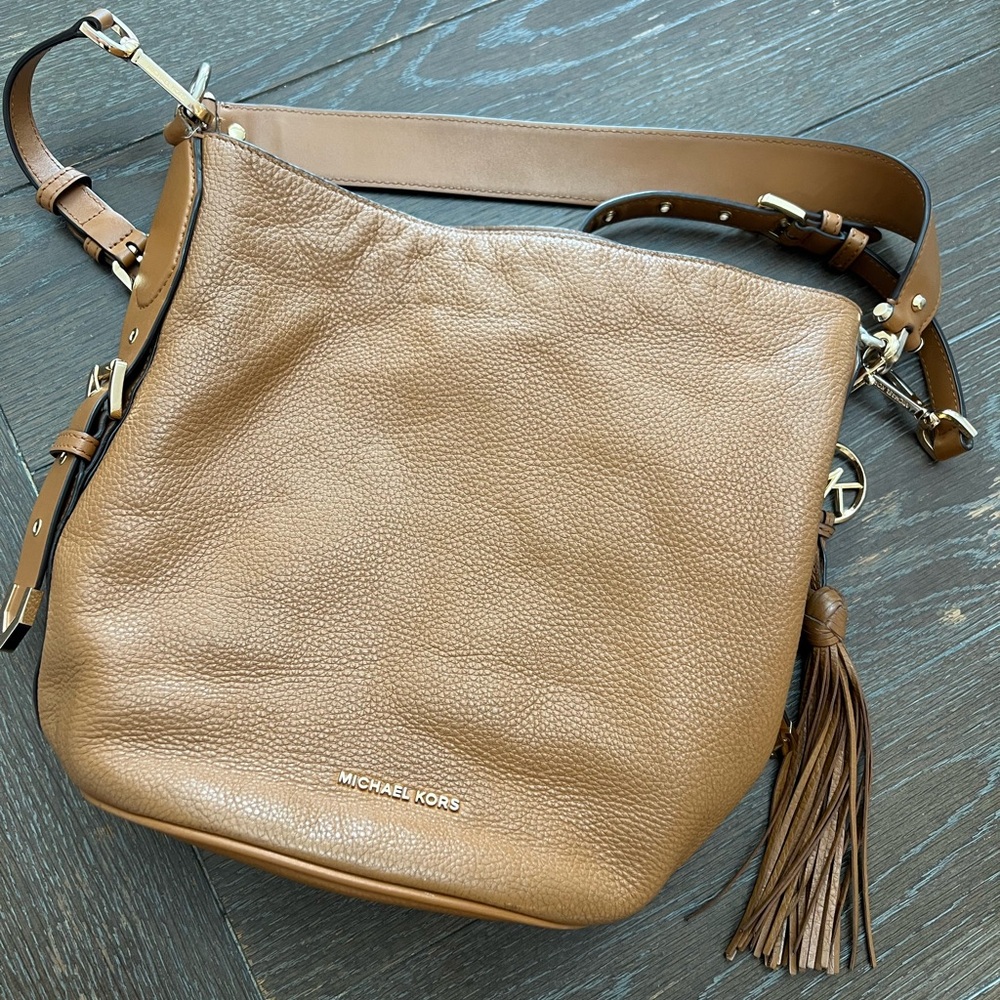 Michael Kors Pebble Brown Leather Large Bucket Bag